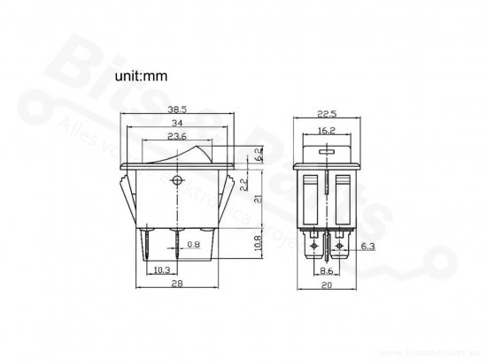 Schakelaar rocker snap-in aan/uit licht ASW-17D rood